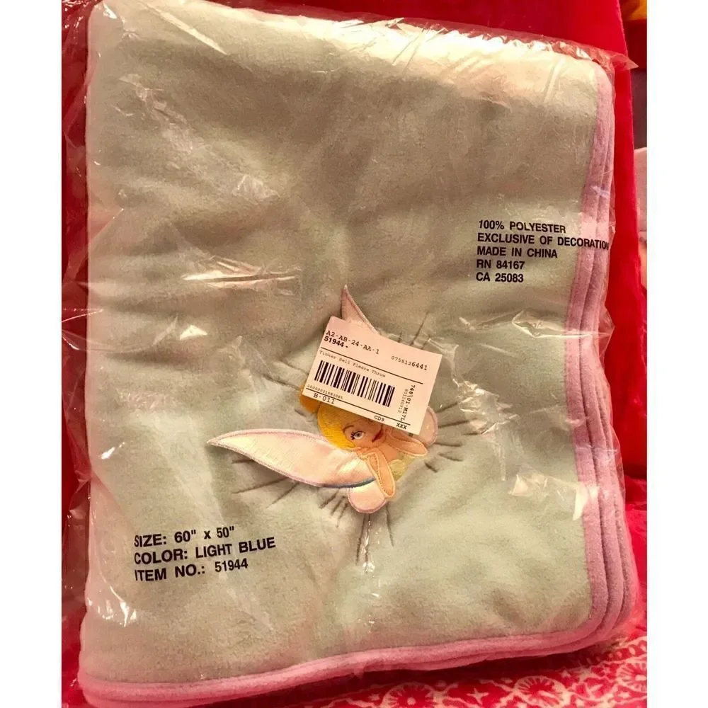 Disney Peter Pan Tinkerbell Appliqué  Fleece Throw 50” x 60” NIB ASAP Ship